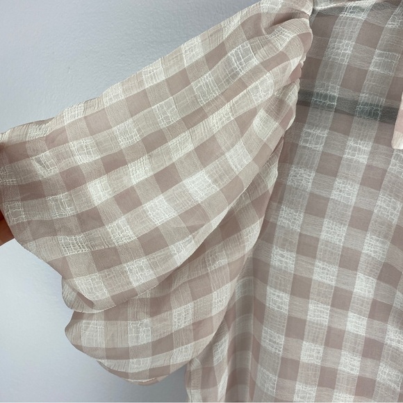 LAUNDRY by Shelli Segal Pink Semi Sheer Buffalo Plaid Blouse Medium - Picture 9 of 11